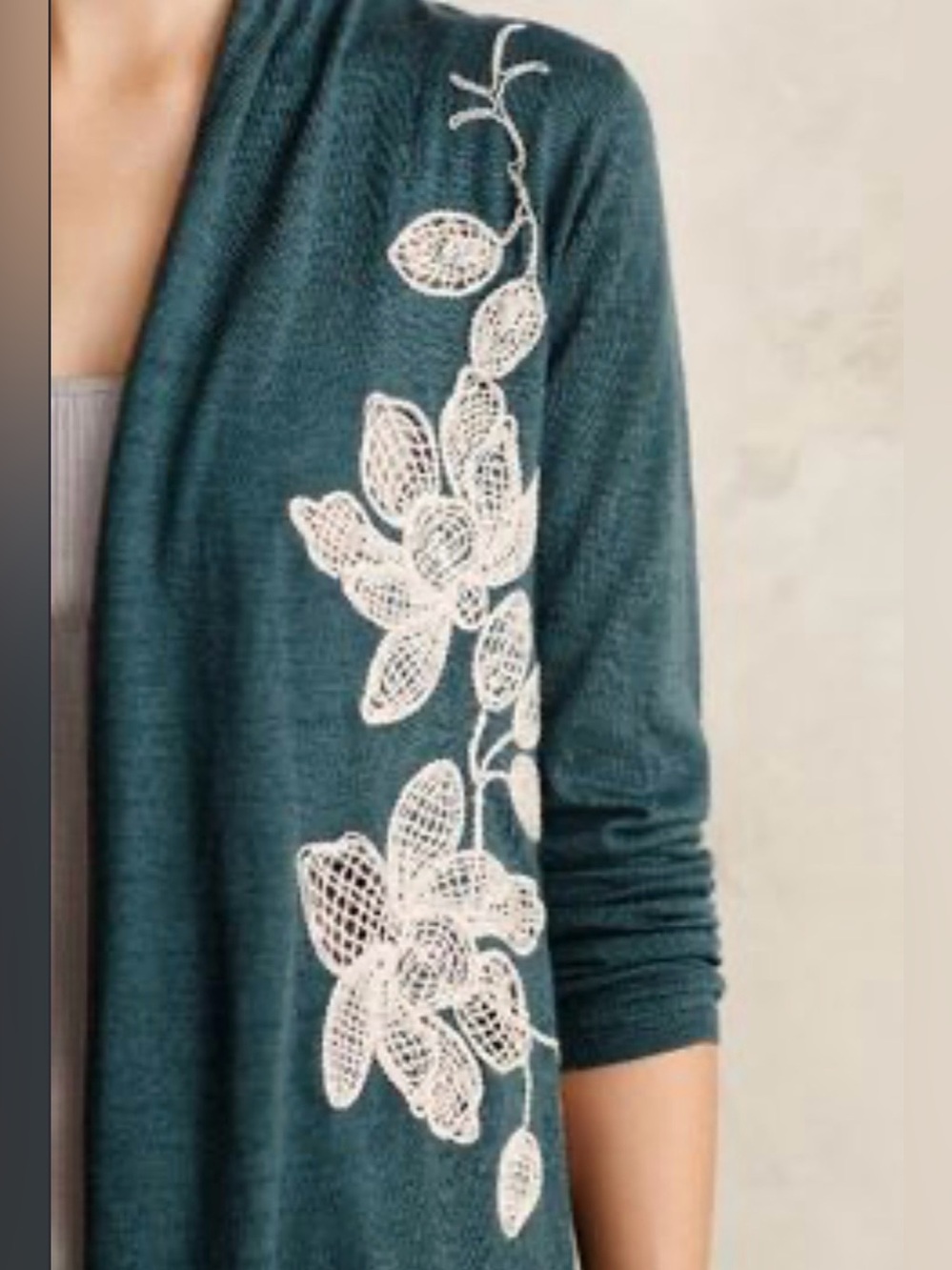 Anthropologie Knitted & Knotted Morning Petals Embroidered Open Cardigan, Large - Picture 2 of 11